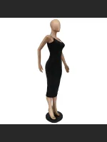 Chain Tight Solid Color Round Neck Sleeveless Off Shoulder Dress