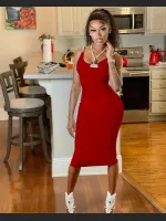 Chain Tight Solid Color Round Neck Sleeveless Off Shoulder Dress