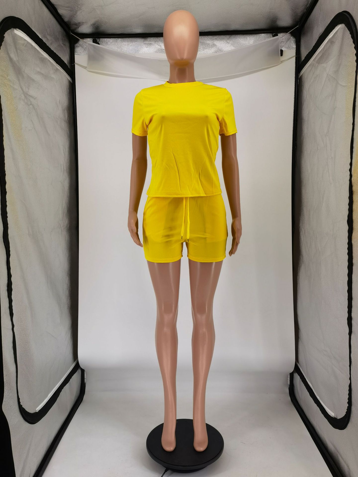 Summer Solid Color T-shirt Strap Shorts Two Piece Set