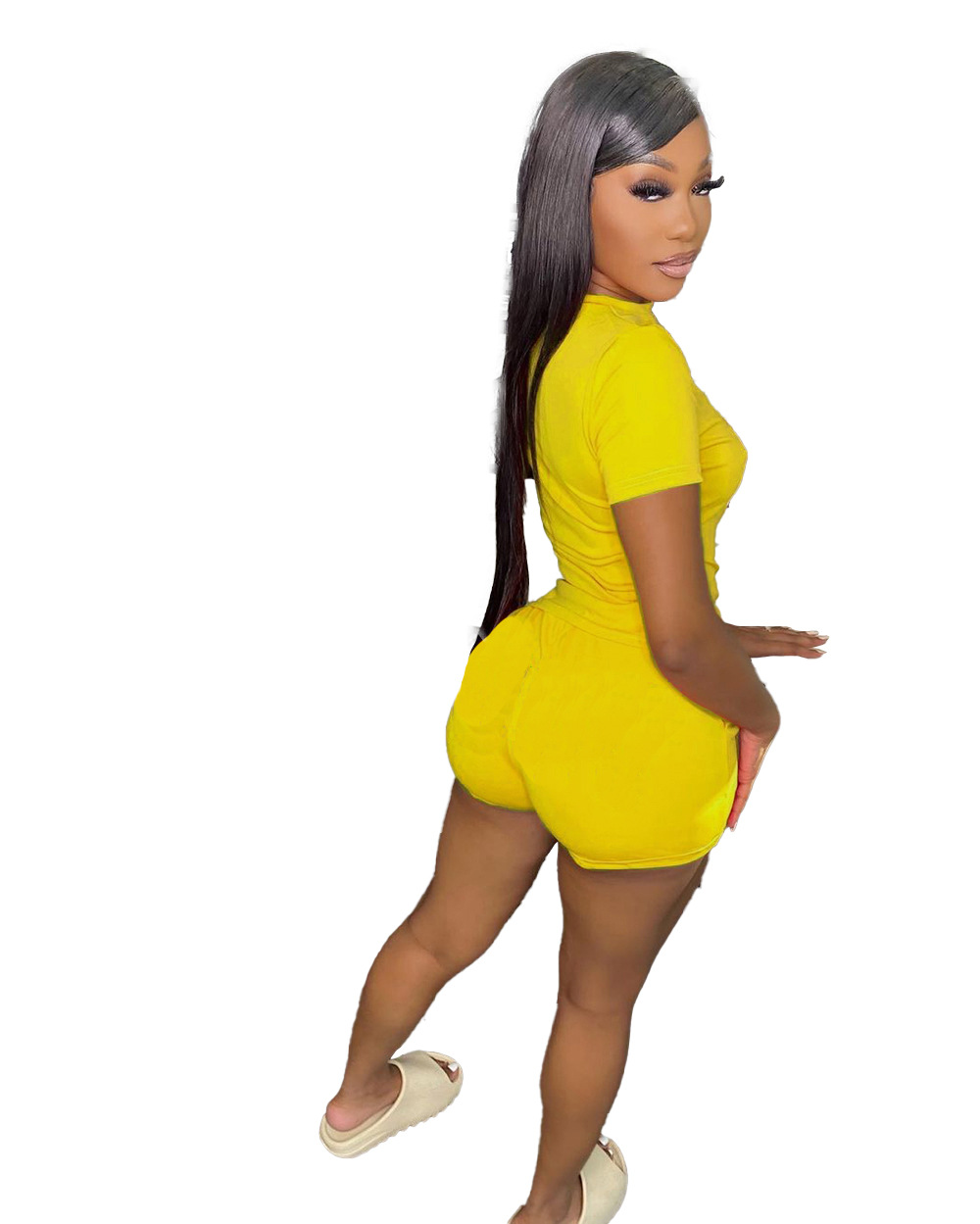 Summer Solid Color T-shirt Strap Shorts Two Piece Set