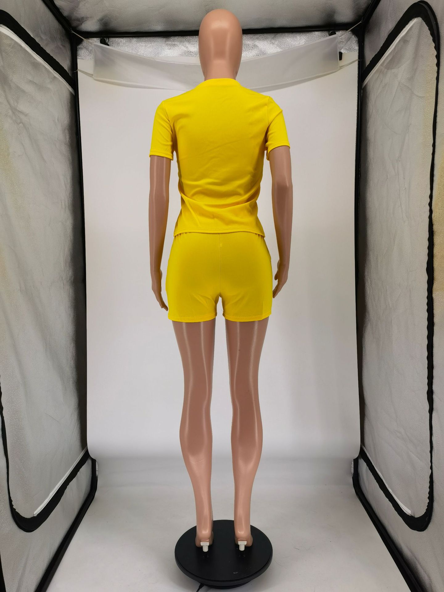 Summer Solid Color T-shirt Strap Shorts Two Piece Set