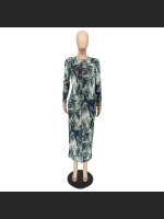 Early Autumn Fashion Mesh Leader Anti-Car Print Dress