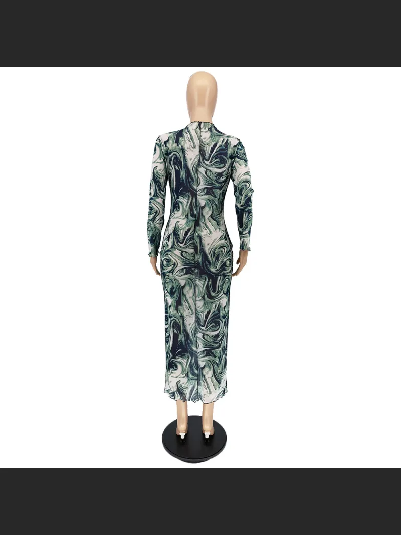 Early Autumn Fashion Mesh Leader Anti-Car Print Dress