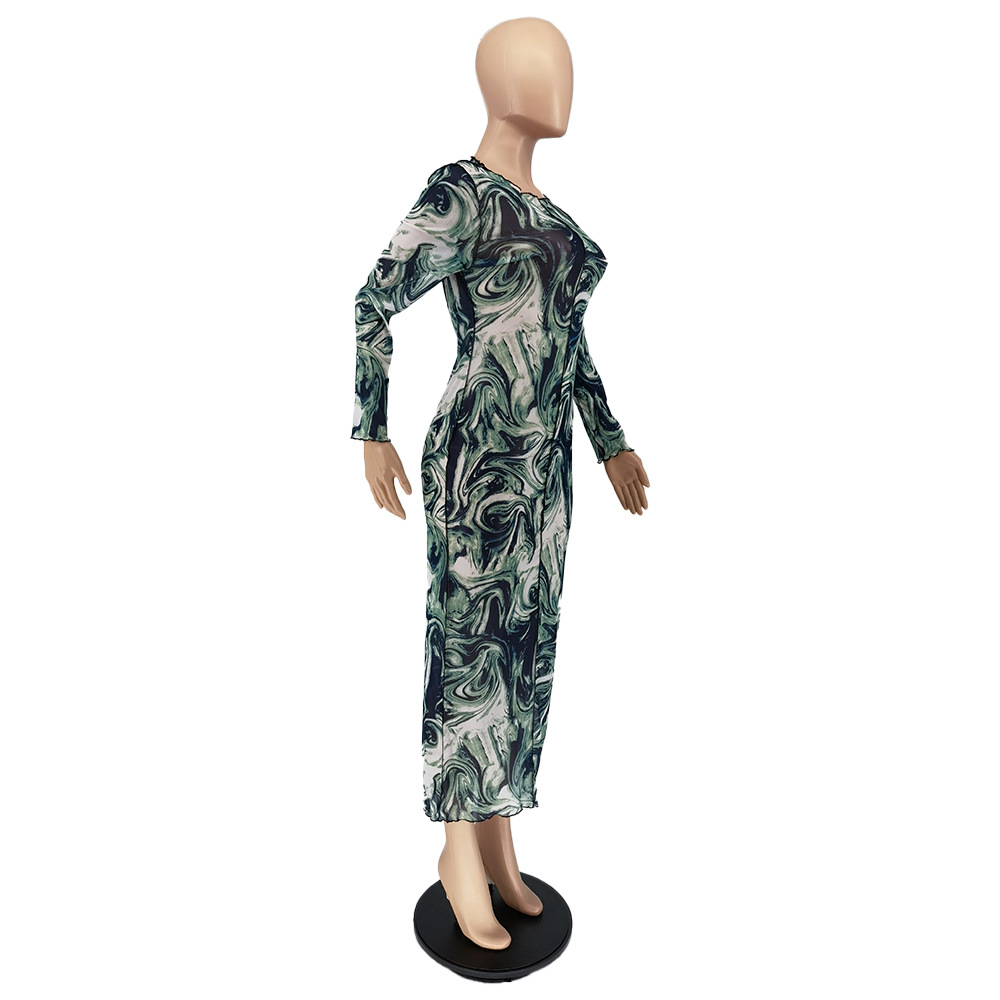 Early Autumn Fashion Mesh Leader Anti-Car Print Dress