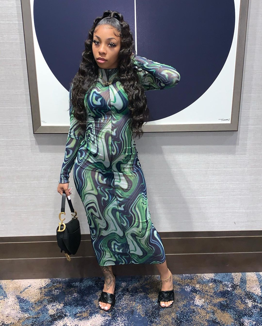 Early Autumn Fashion Mesh Leader Anti-Car Print Dress