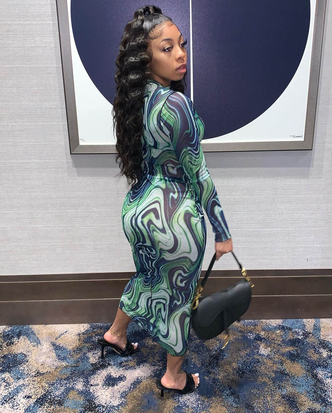 Early Autumn Fashion Mesh Leader Anti-Car Print Dress