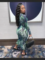 Early Autumn Fashion Mesh Leader Anti-Car Print Dress