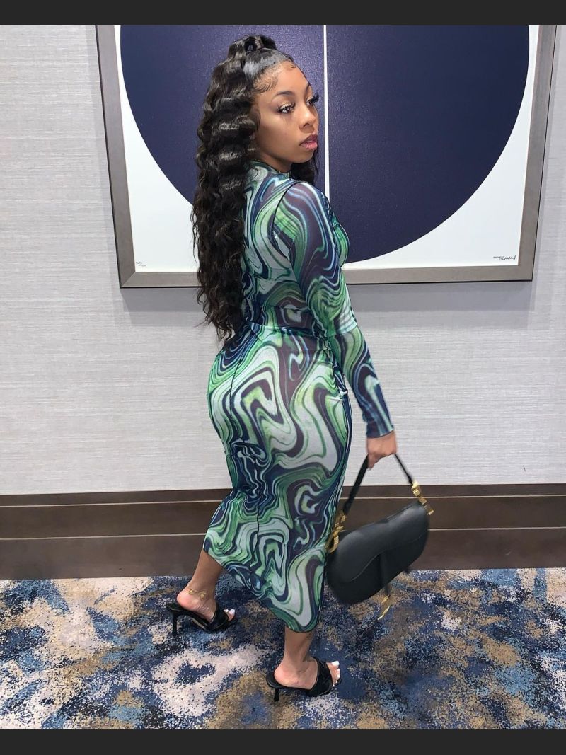 Early Autumn Fashion Mesh Leader Anti-Car Print Dress