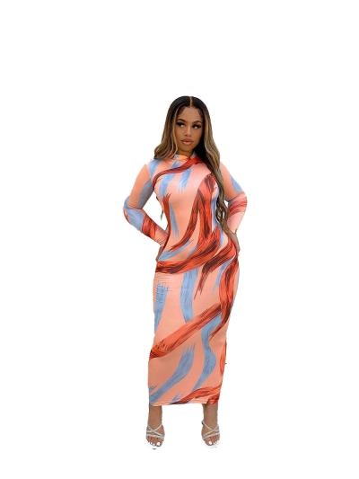 Early Autumn Fashionable And Sexy Printed Long Sleeved Dress 01