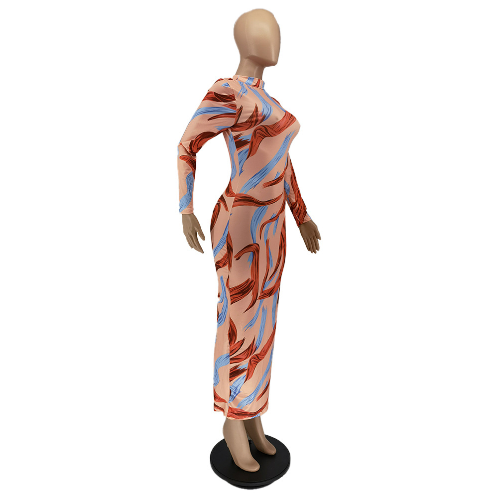 Early Autumn Fashionable And Sexy Printed Long Sleeved Dress
