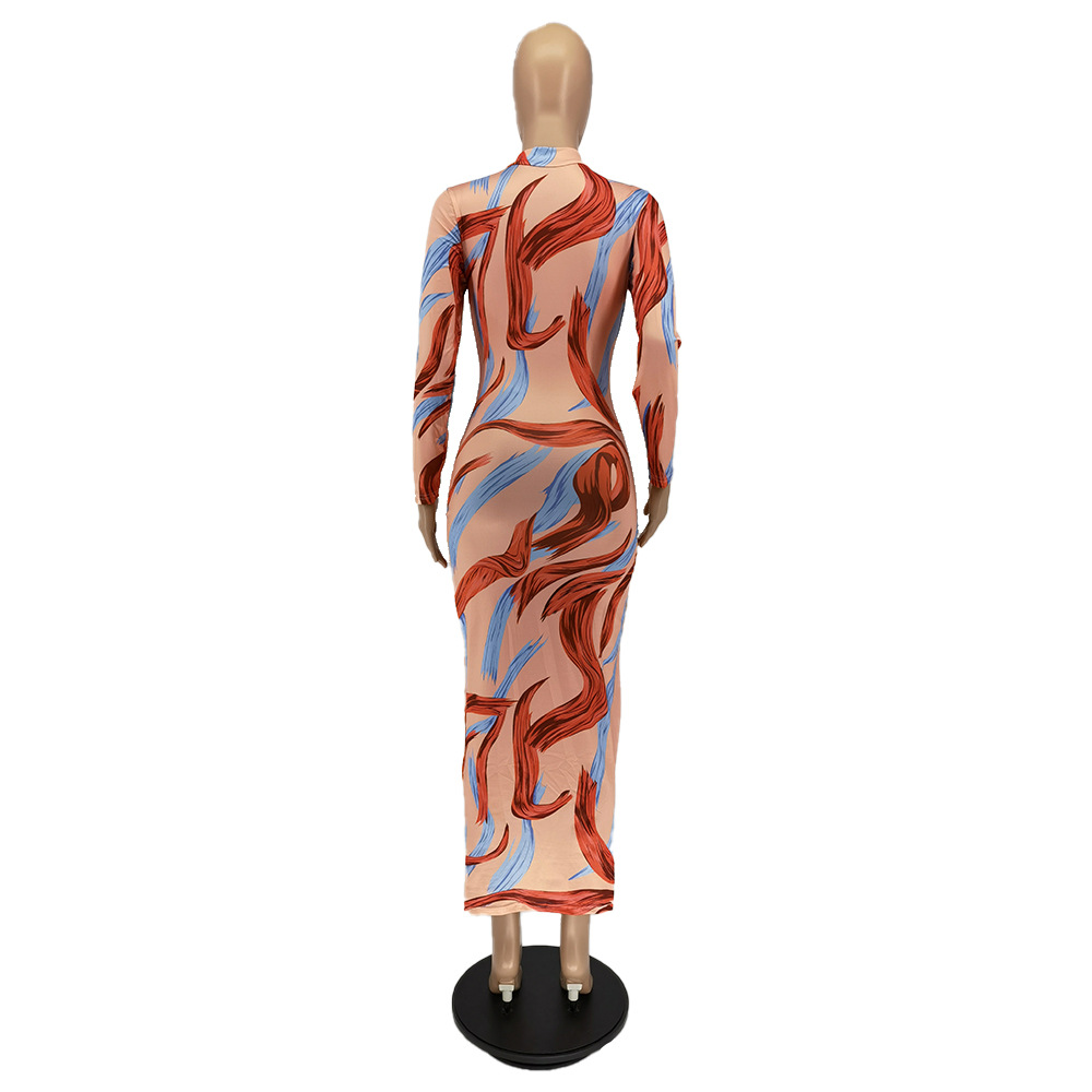 Early Autumn Fashionable And Sexy Printed Long Sleeved Dress