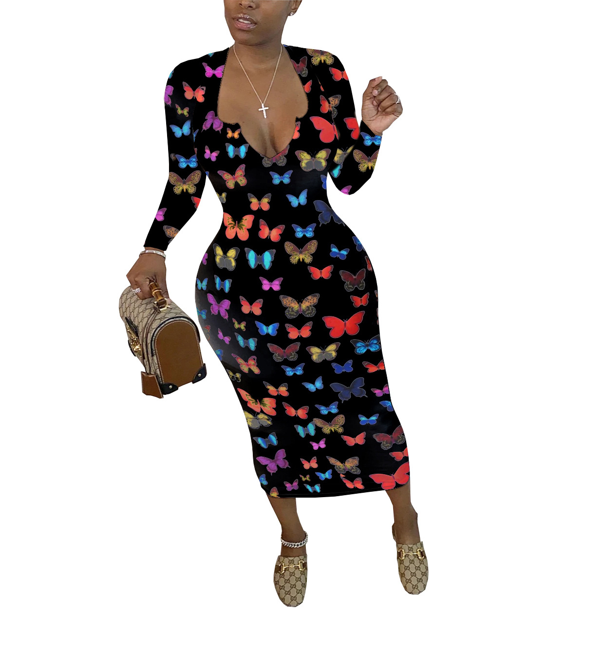 Fashion Butterfly Print Autumn And Winter New Dress