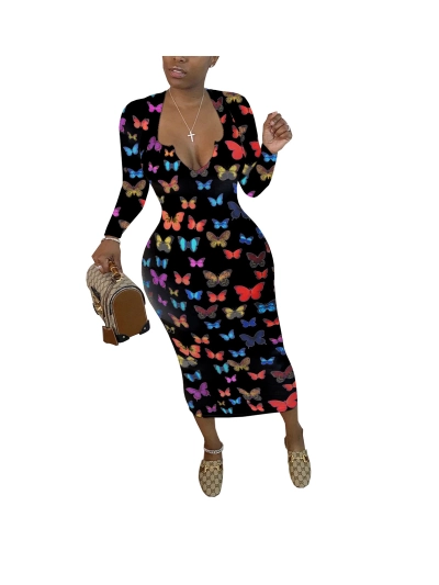Fashion Butterfly Print Autumn And Winter New Dress 02