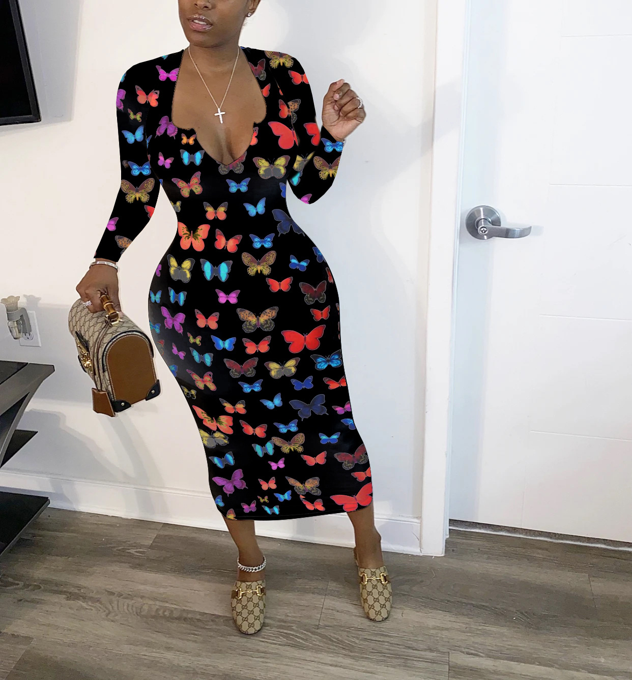 Fashion Butterfly Print Autumn And Winter New Dress