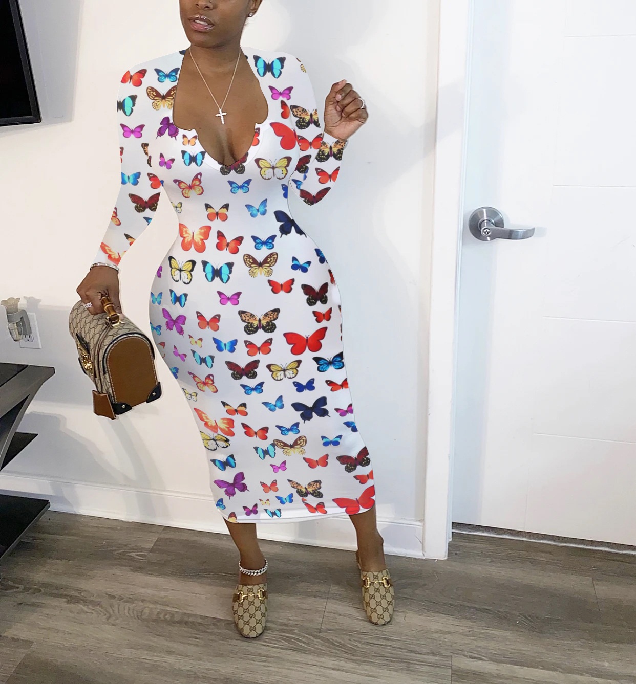 Fashion Butterfly Print Autumn And Winter New Dress