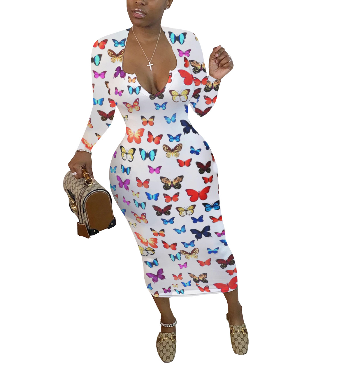 Fashion Butterfly Print Autumn And Winter New Dress