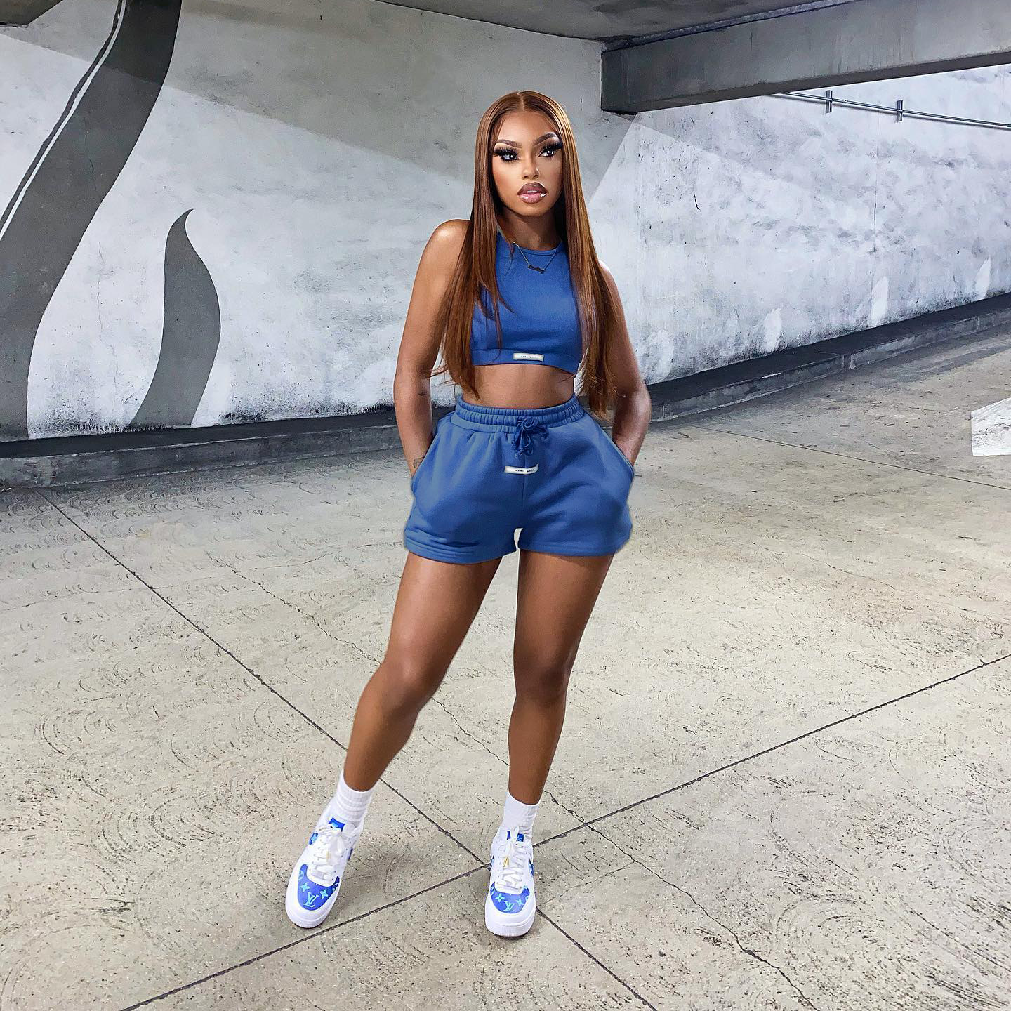 Fashion Solid Color Label Two Piece Set