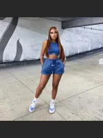 Fashion Solid Color Label Two Piece Set