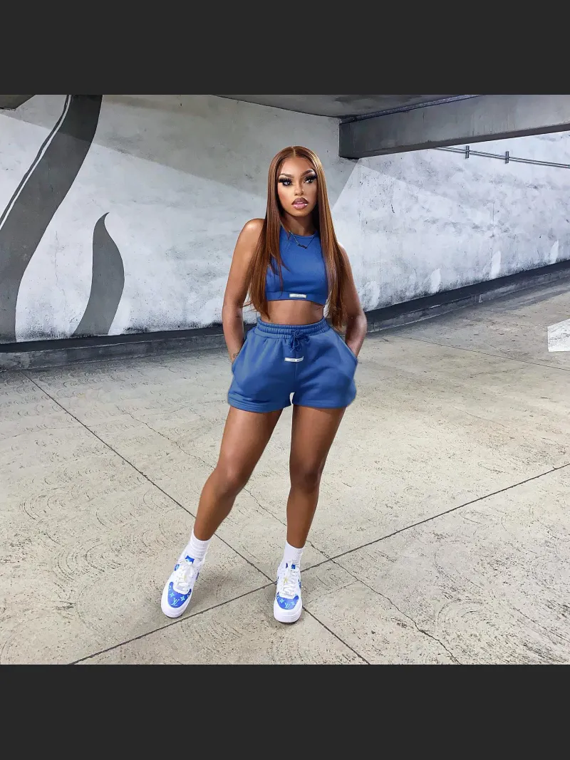 Fashion Solid Color Label Two Piece Set