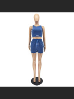 Fashion Solid Color Label Two Piece Set