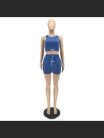Fashion Solid Color Label Two Piece Set