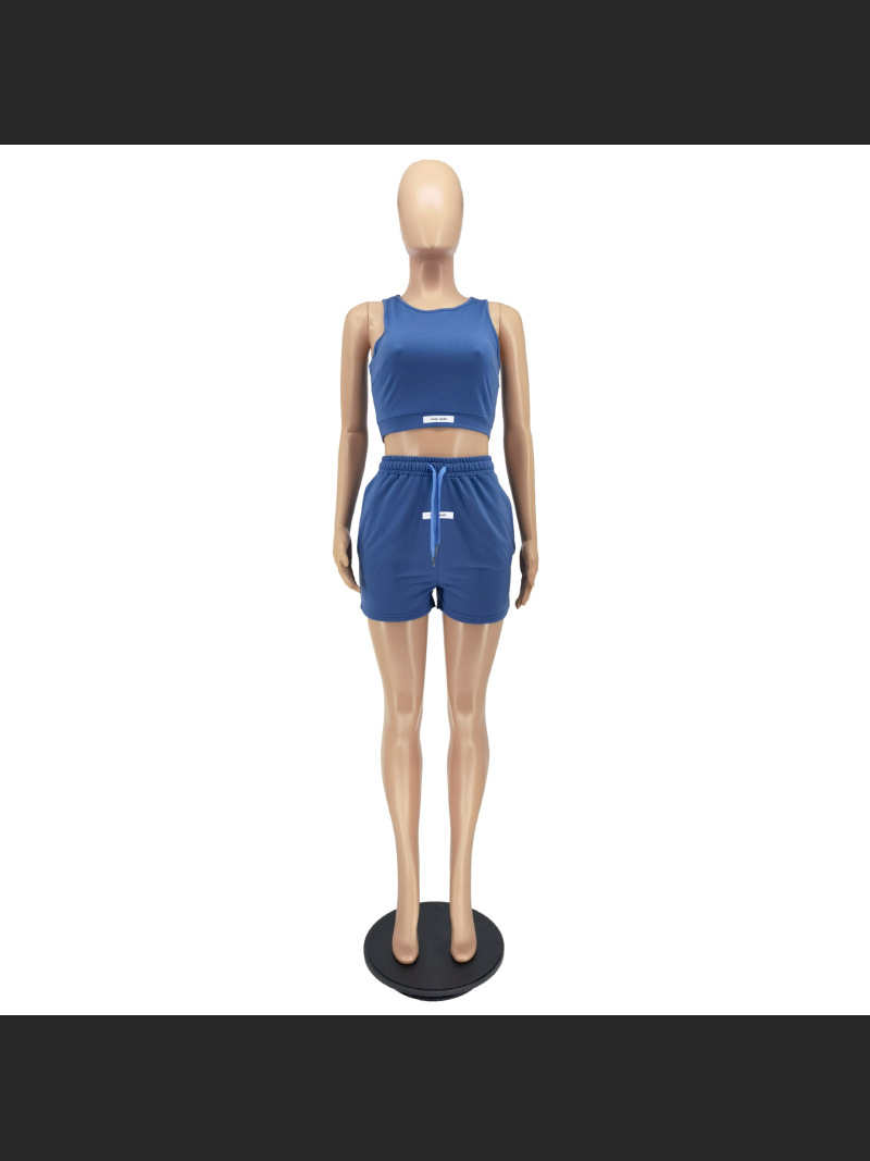 Fashion Solid Color Label Two Piece Set