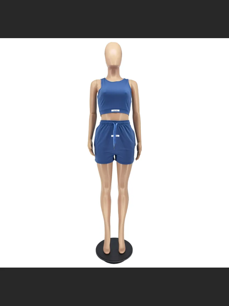 Fashion Solid Color Label Two Piece Set