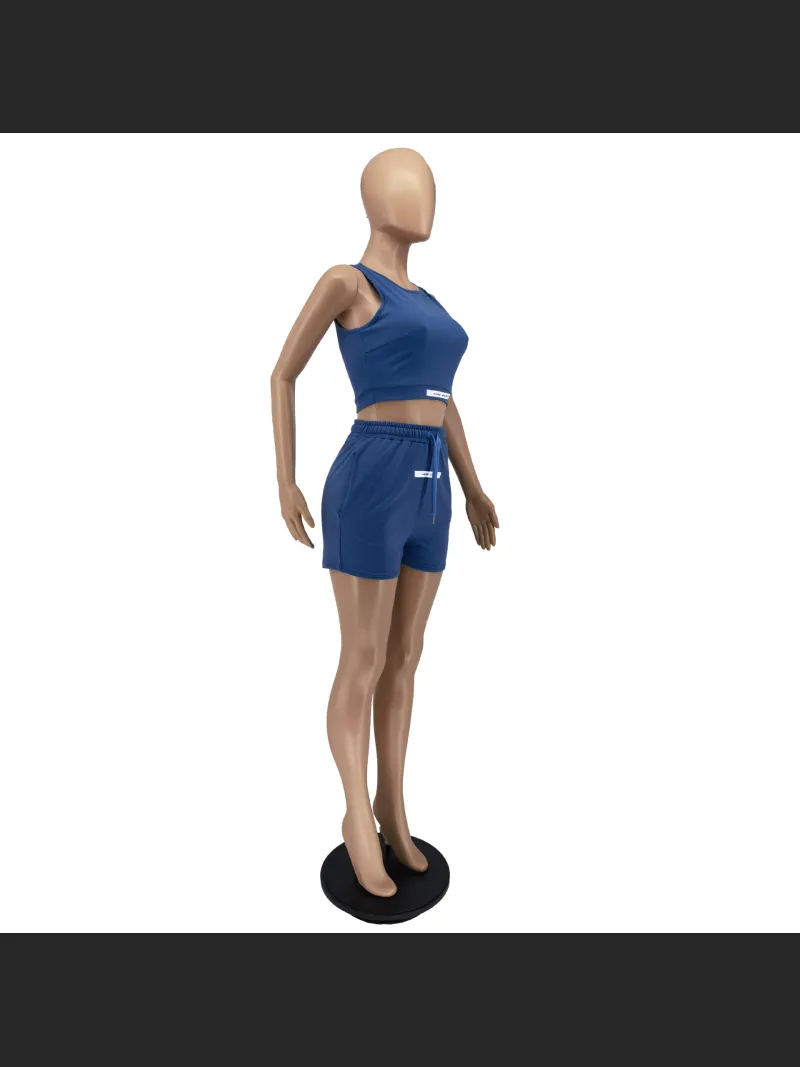 Fashion Solid Color Label Two Piece Set