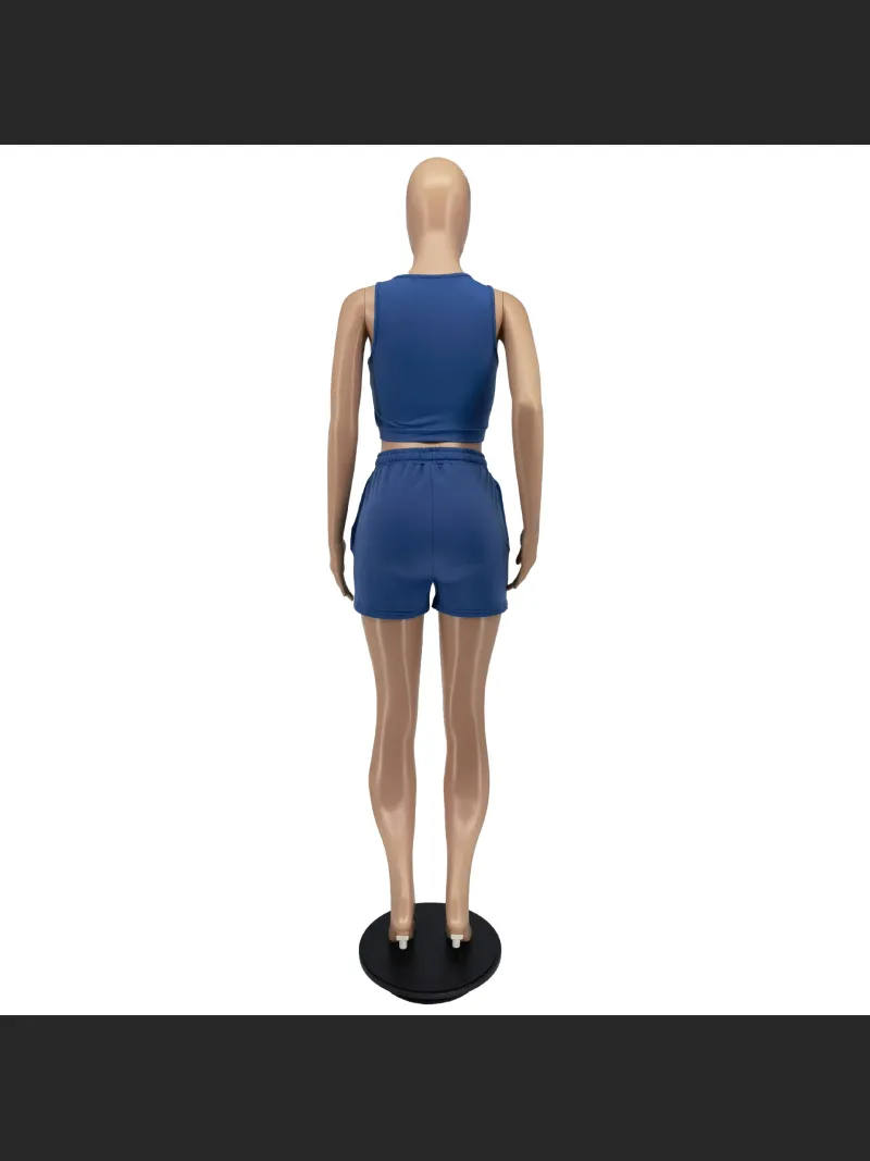 Fashion Solid Color Label Two Piece Set