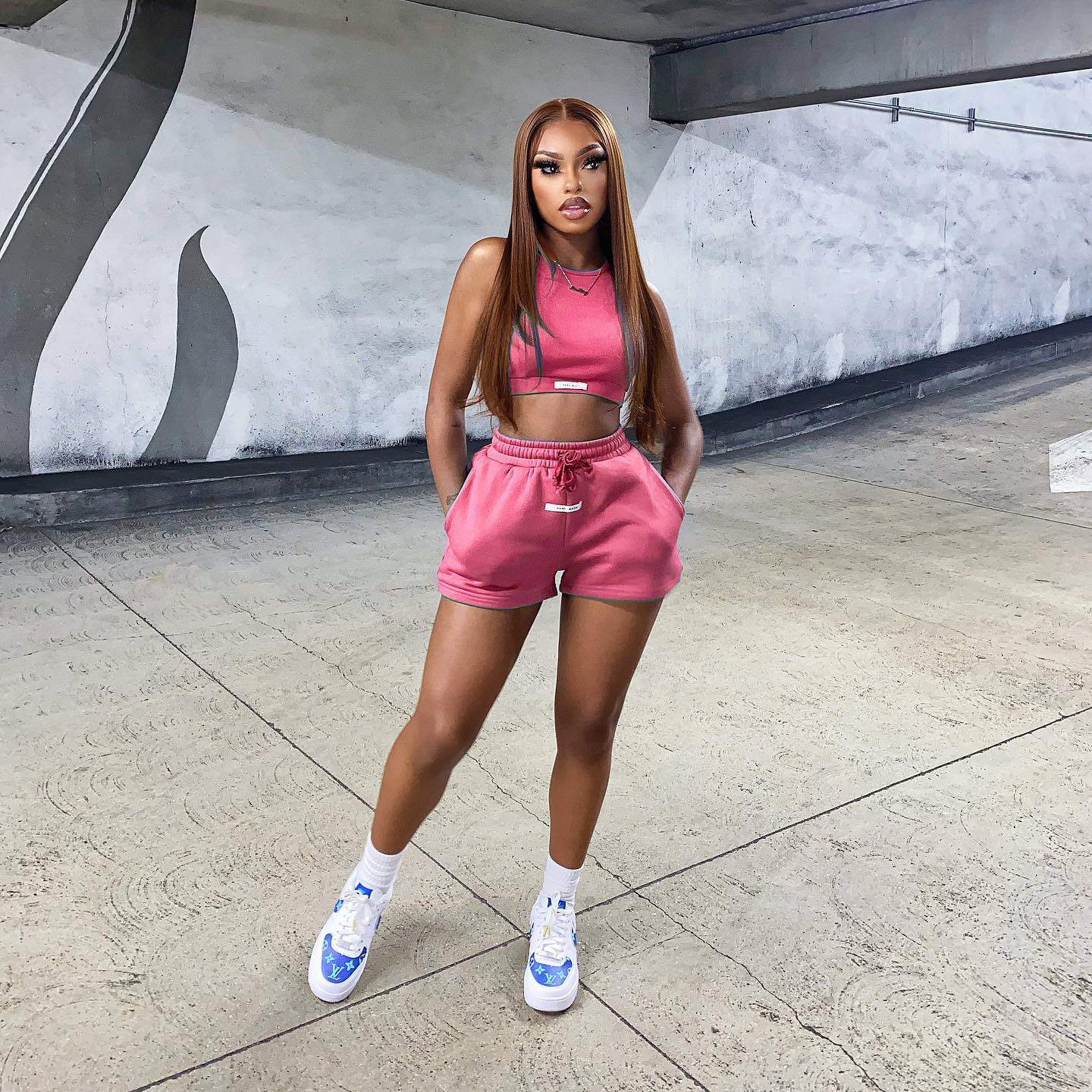 Fashion Solid Color Label Two Piece Set