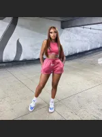 Fashion Solid Color Label Two Piece Set