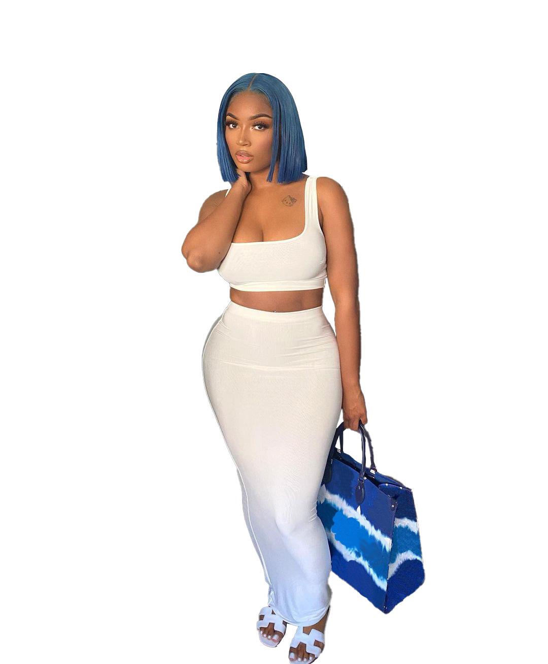 Fashion Solid Color Vest And Long Skirt Set