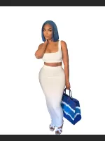 Fashion Solid Color Vest And Long Skirt Set