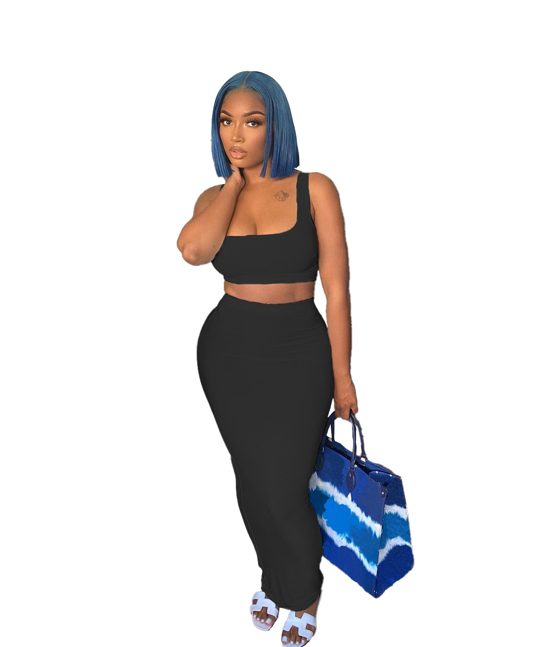 Fashion Solid Color Vest And Long Skirt Set