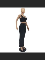 Fashion Solid Color Vest And Long Skirt Set