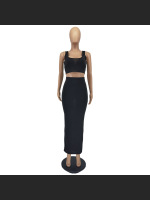 Fashion Solid Color Vest And Long Skirt Set