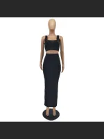 Fashion Solid Color Vest And Long Skirt Set