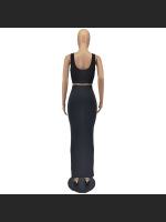 Fashion Solid Color Vest And Long Skirt Set