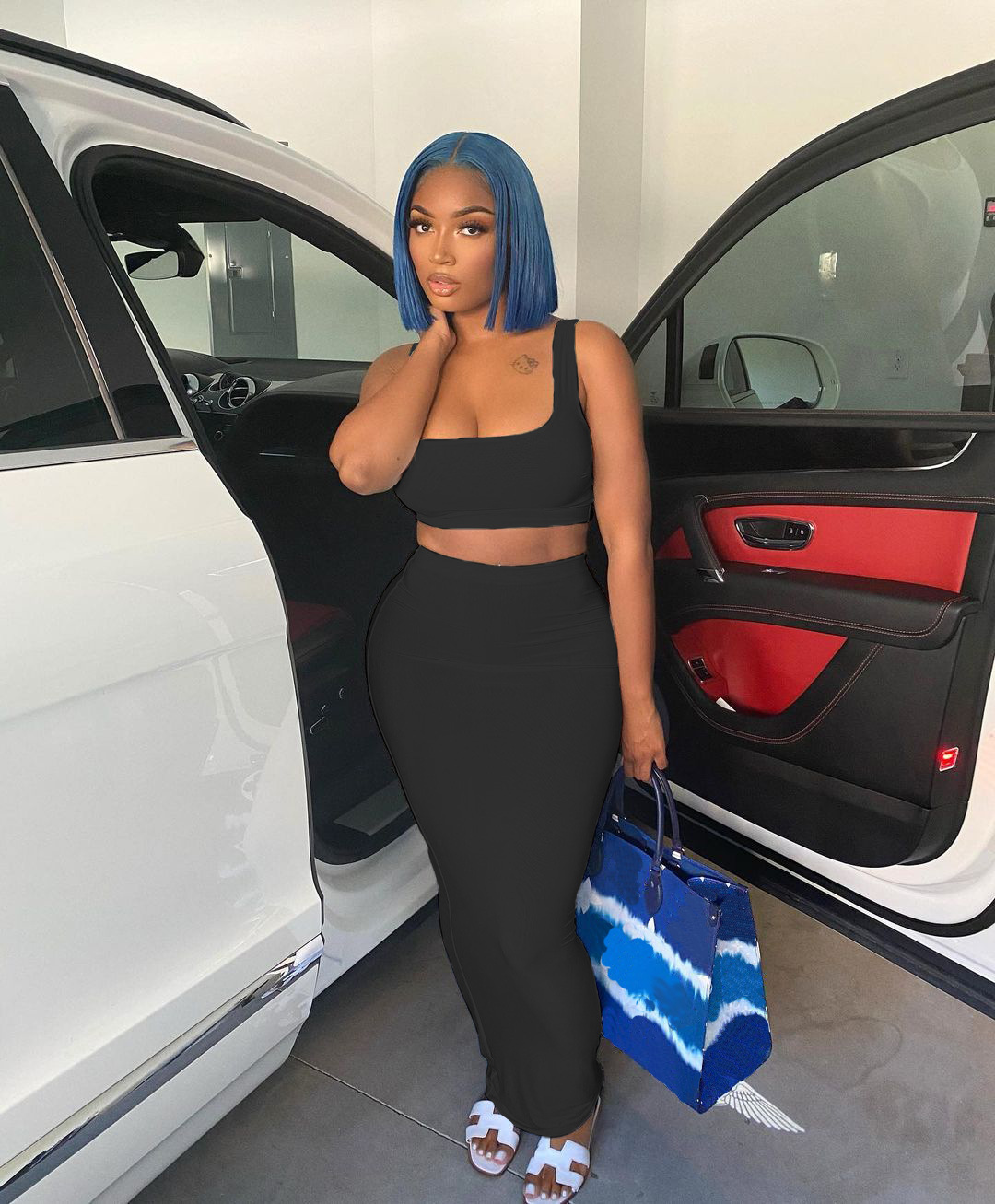 Fashion Solid Color Vest And Long Skirt Set