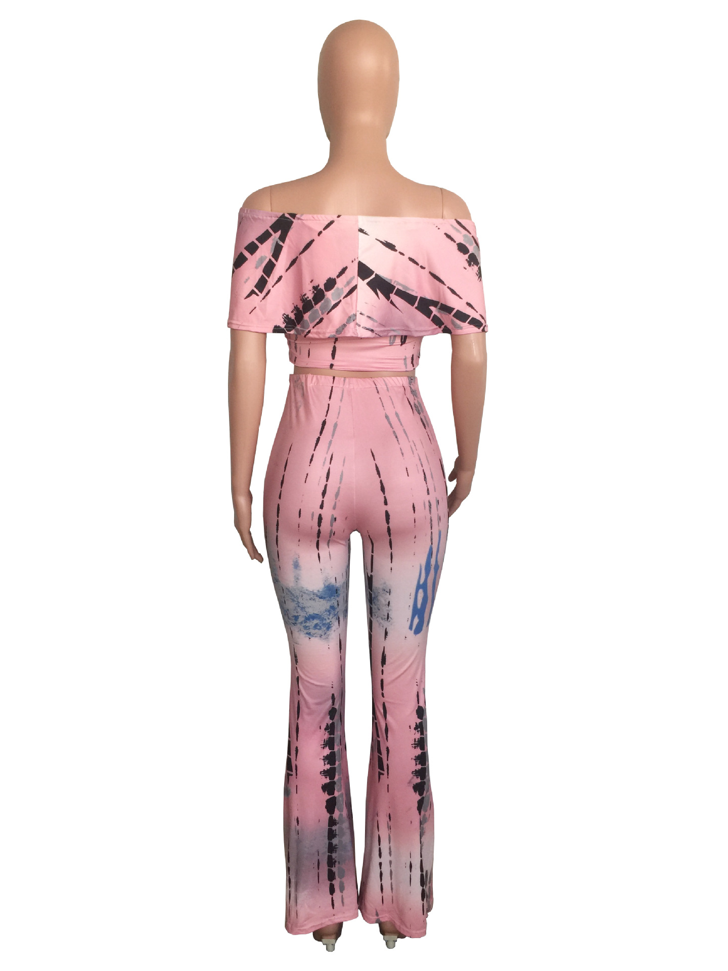 Fashion Tie Dye One Shoulder Wide Leg Pants Set
