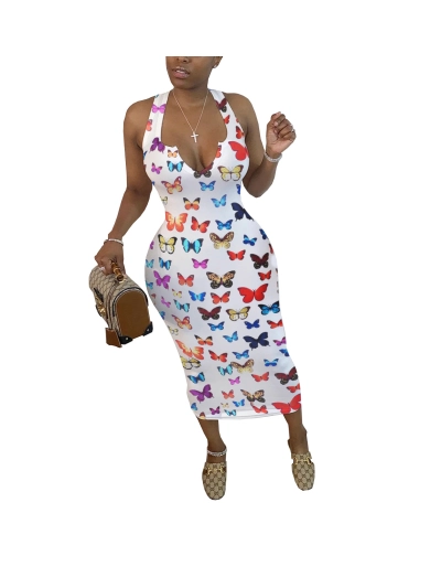 Fashionable Butterfly Printed Home Mid-Length Skirt 01