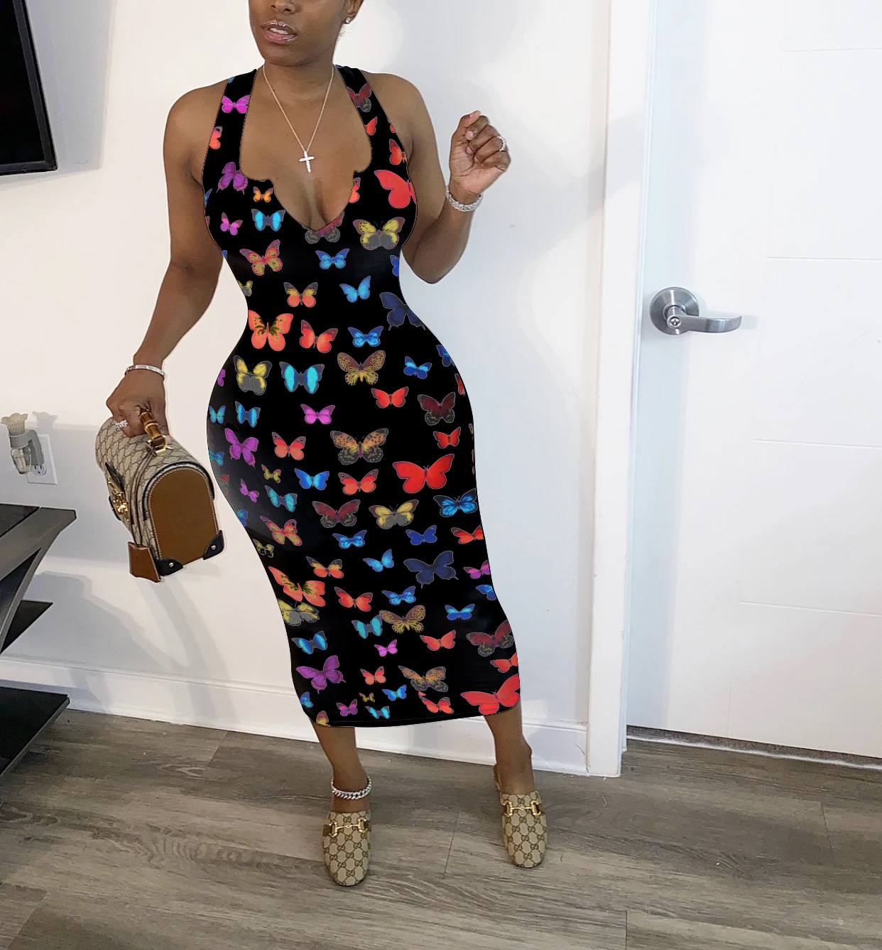 Fashionable Butterfly Printed Home Mid-Length Skirt