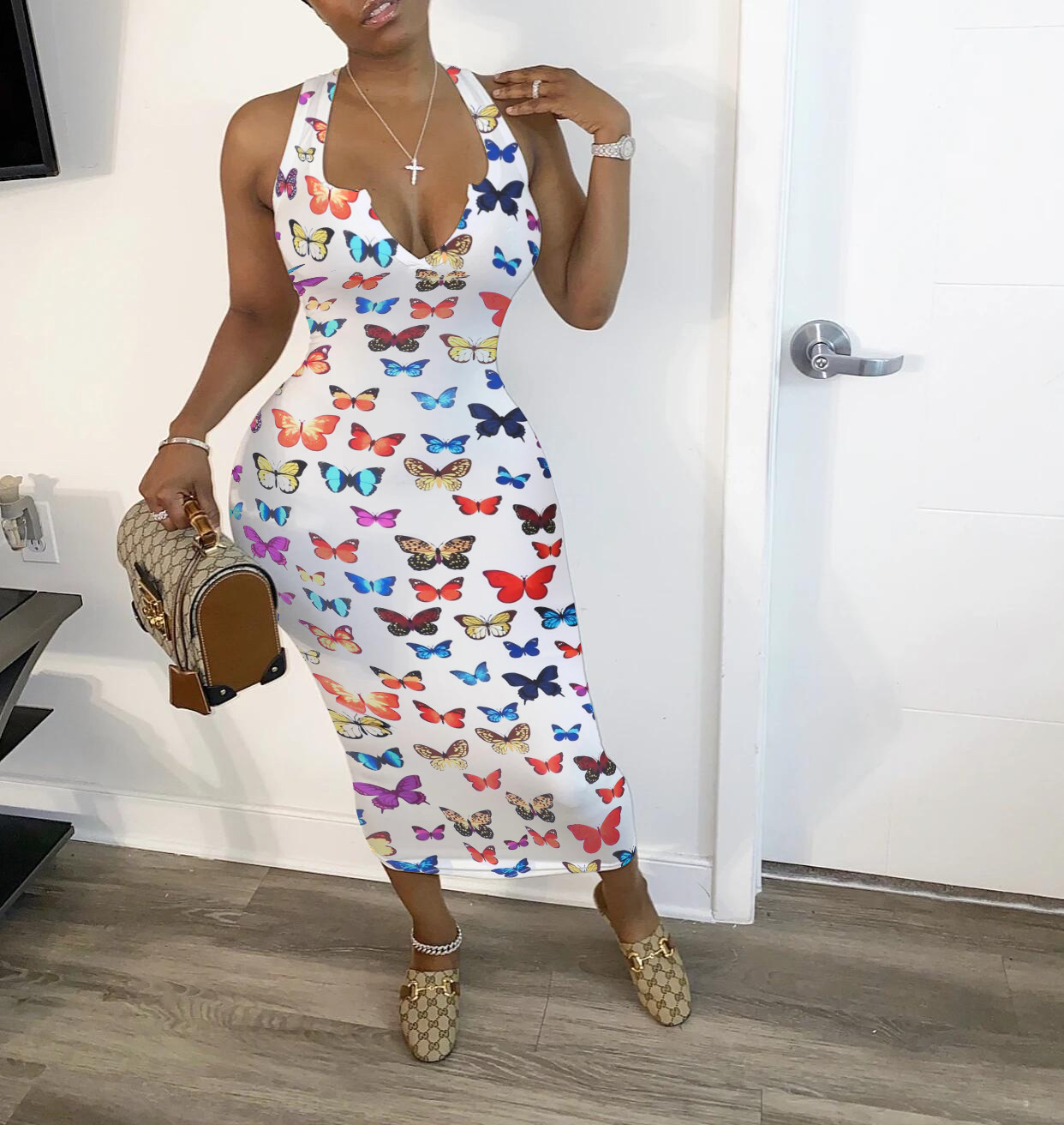 Fashionable Butterfly Printed Home Mid-Length Skirt