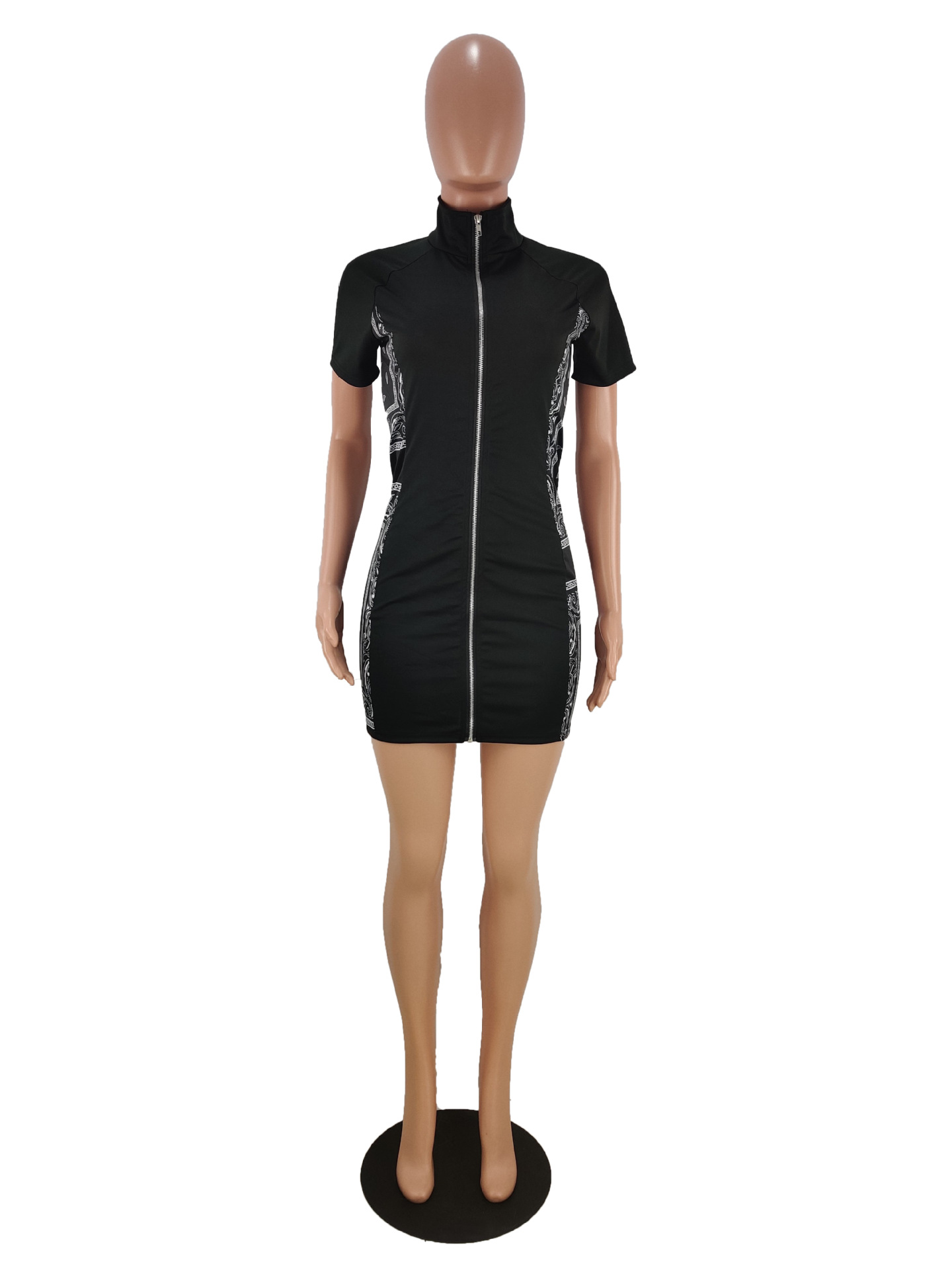 Fashionable Printed Zipper Tight - Fitting Hip - Hugging Dress