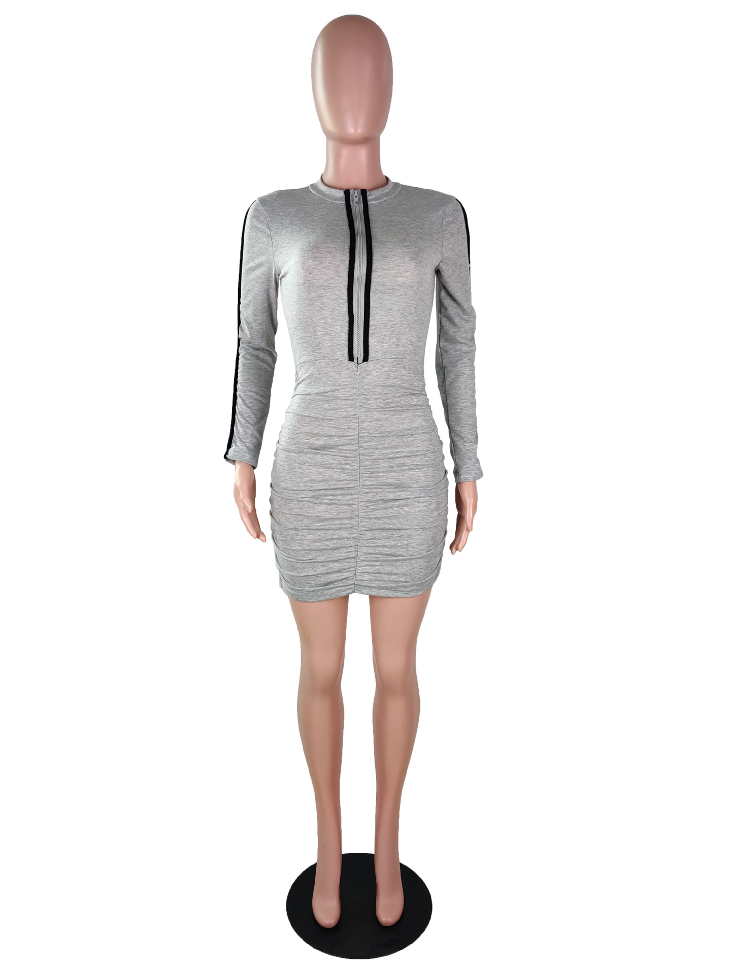 Fashionable Women's Sexy Pleated Zipper Slim Fit Dress