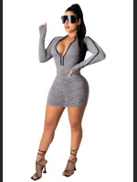 Fashionable Women's Sexy Pleated Zipper Slim Fit Dress