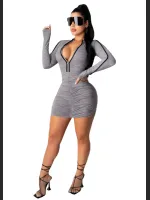 Fashionable Women's Sexy Pleated Zipper Slim Fit Dress