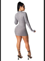 Fashionable Women's Sexy Pleated Zipper Slim Fit Dress