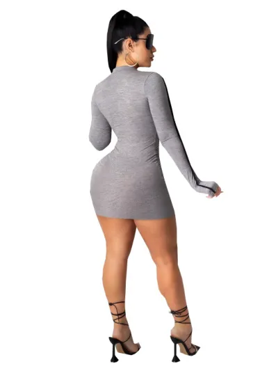 Fashionable Women's Sexy Pleated Zipper Slim Fit Dress 02