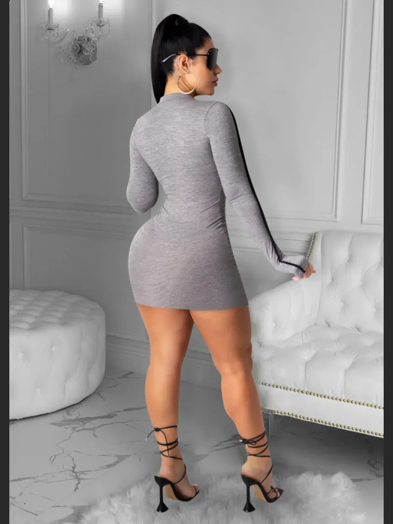 Fashionable Women's Sexy Pleated Zipper Slim Fit Dress